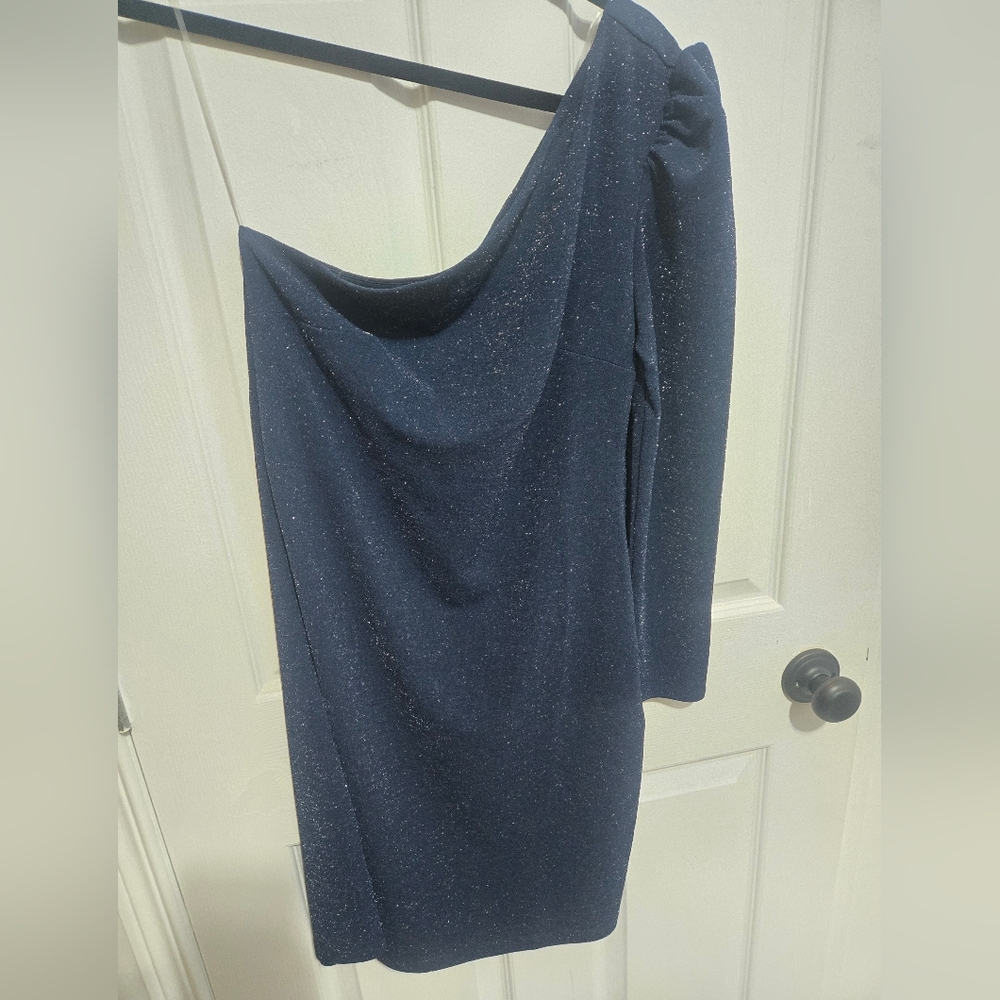 Beautiful Sparkly Navy Mini Dress One Sleeve